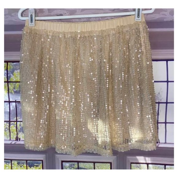 Forever 21 Lined Champagne Sequin Silhouette Mini Skirt Relaxed Fit - Picture 2 of 6